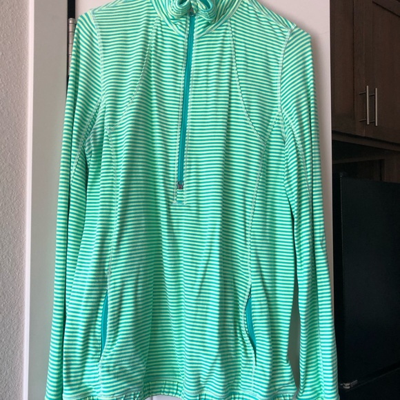 Lululemon Half-Zip Mint and Lime Striped Pullover - Picture 2 of 4